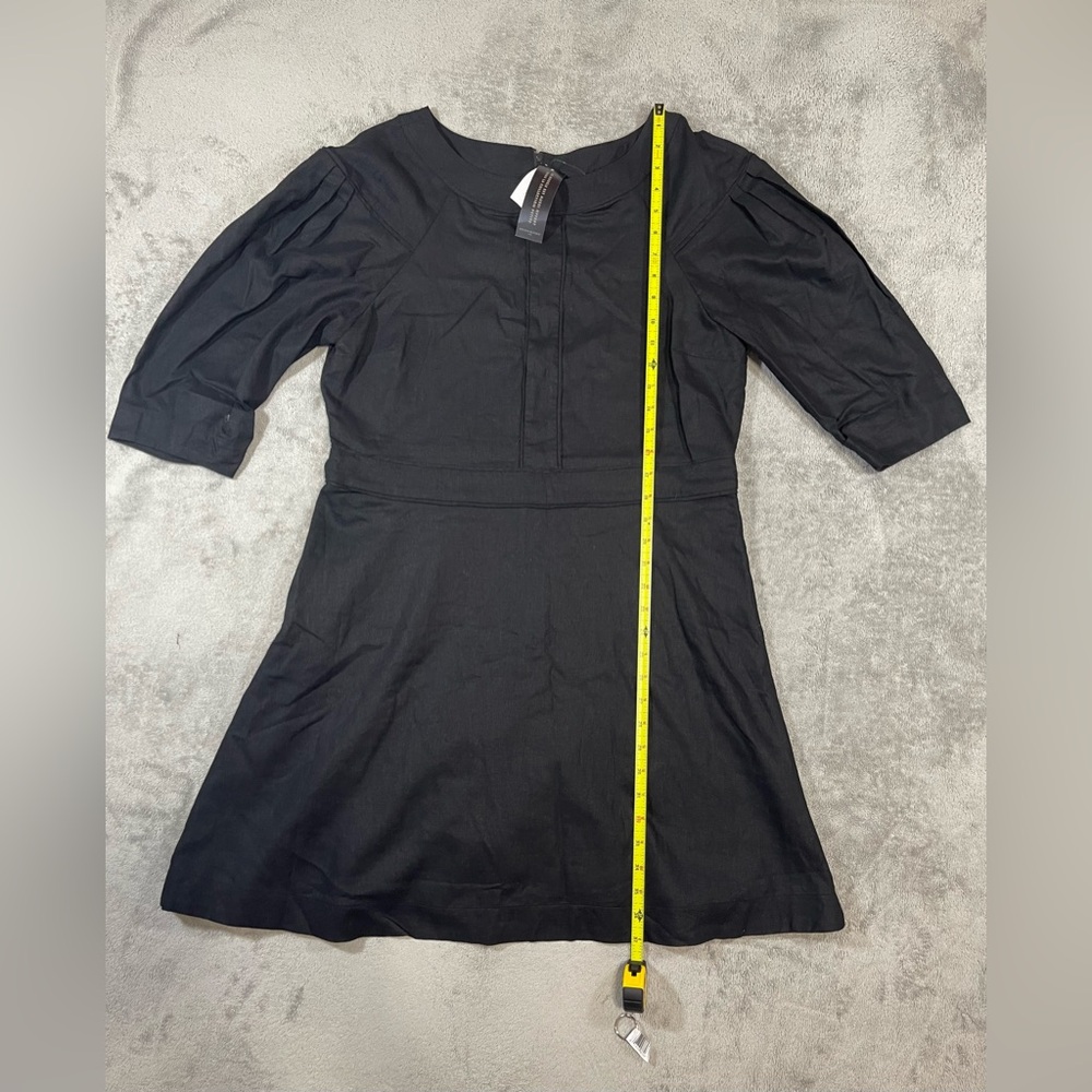 Banana Republic Black Linen Blend A-Line Dress Pleated 3/4 Sleeve Size 14